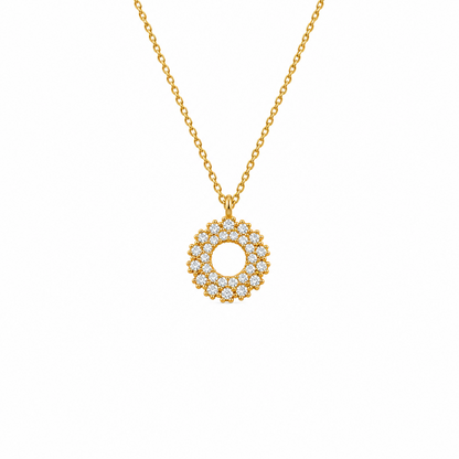 Pave Circle CZ Necklace, Silver, Gold