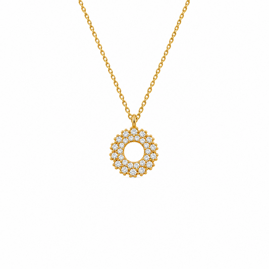 Pave Circle CZ Necklace, Silver, Gold