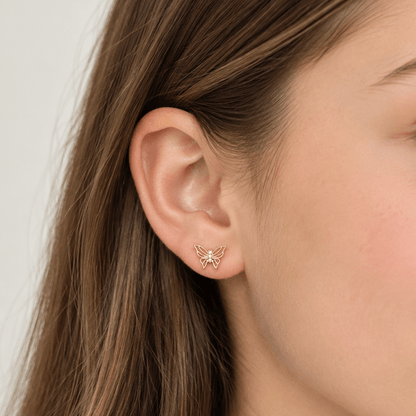 Butterfly CZ Stud Earrings, Sterling Silver, Gold