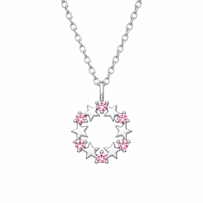 Girls Pink CZ Star Necklace, Sterling Silver