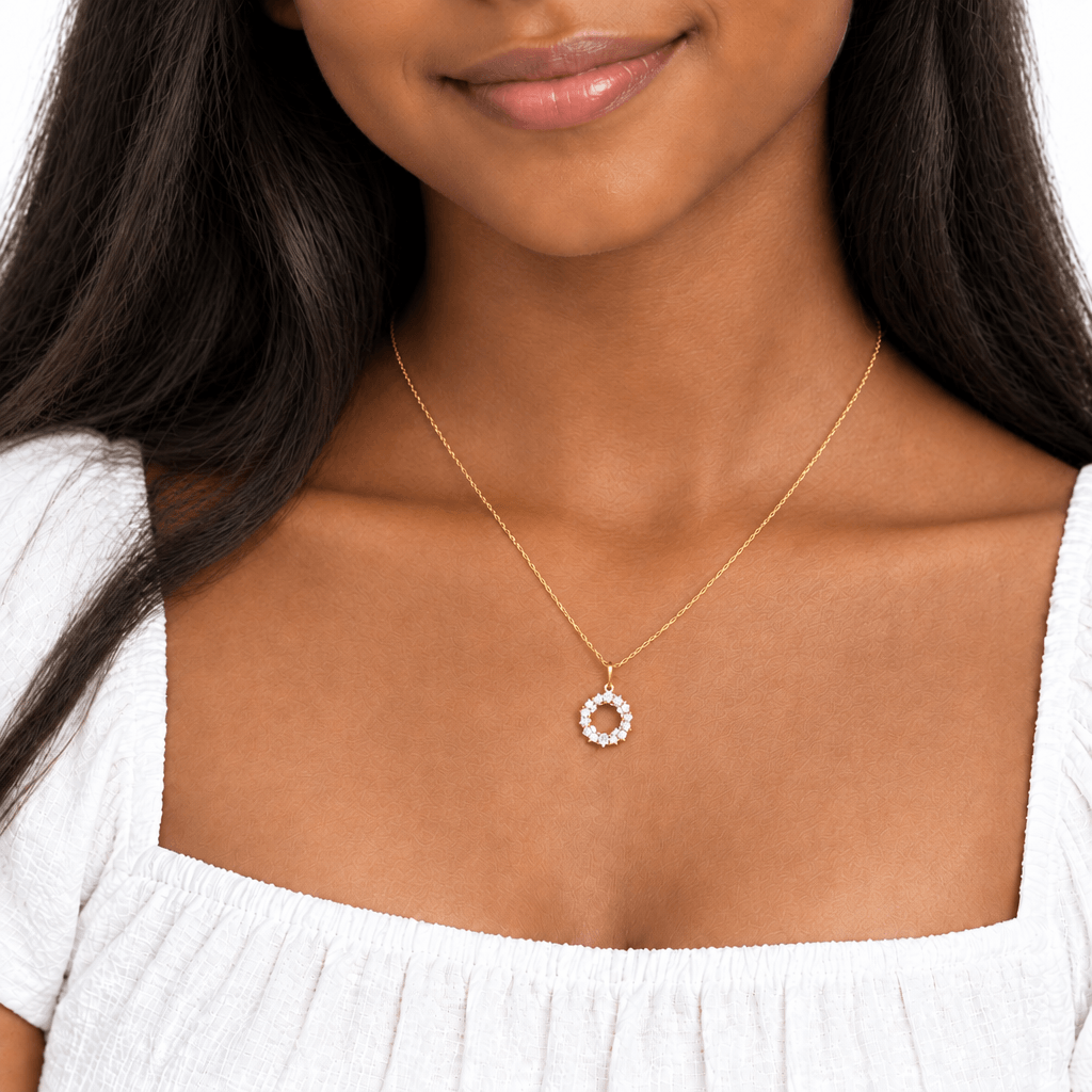 Pave Circle CZ Necklace, Silver, Gold