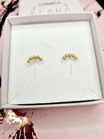 Gold Plated Sterling Silver Floral CZ Curved Climber Stud Earrings 