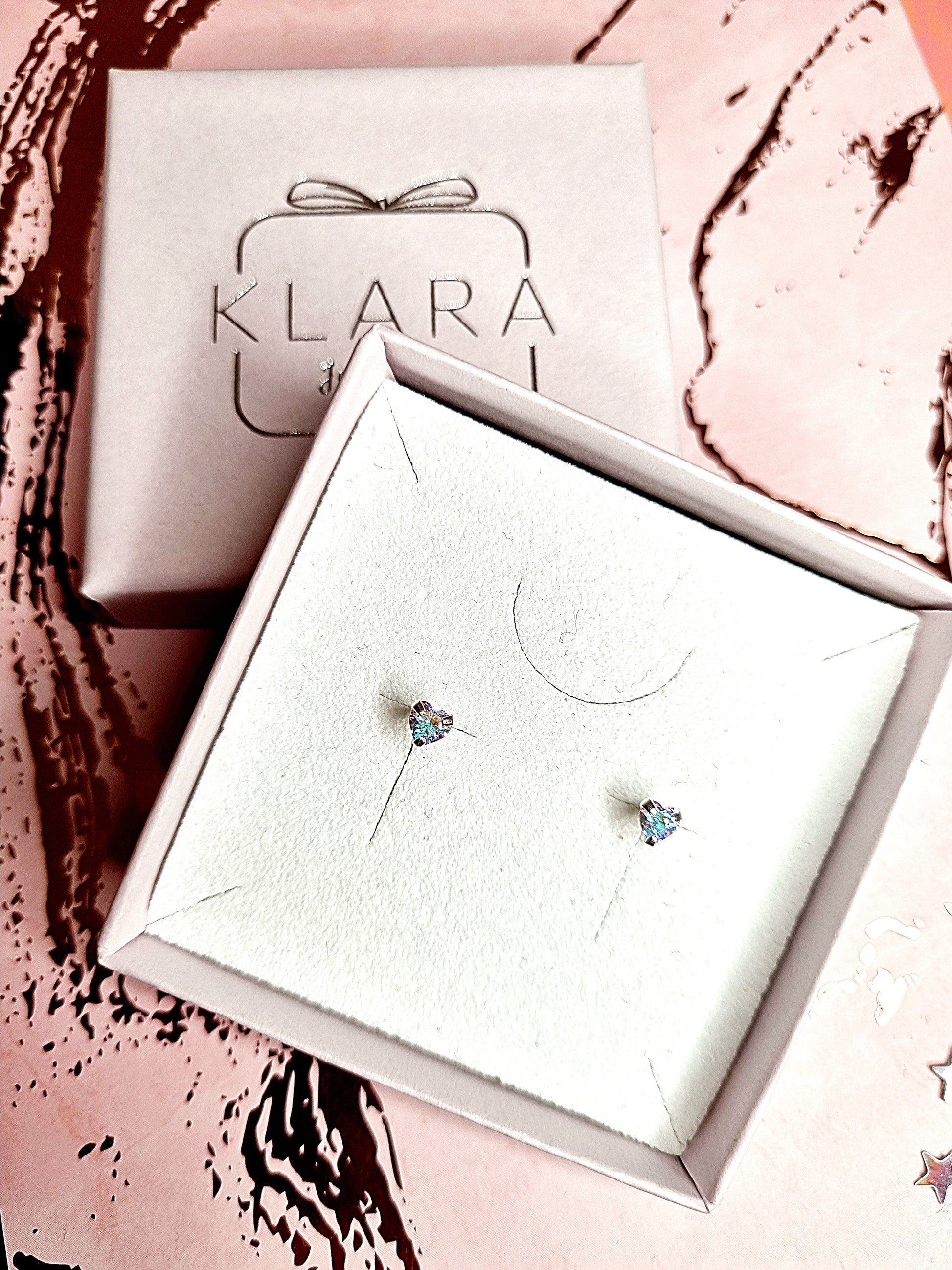 Iridescent Heart Crystal Mini Silver Stud Earrings