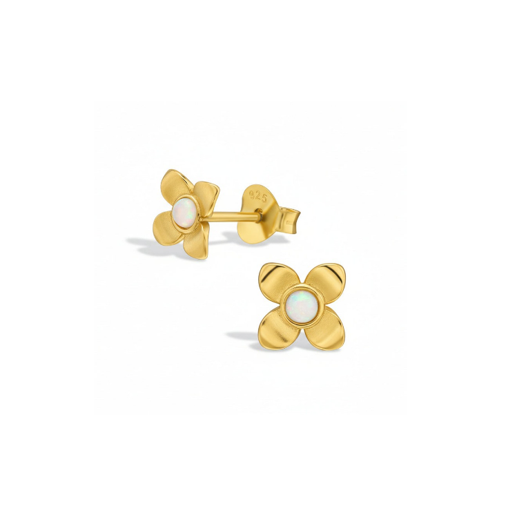 Gold Opal Flower Studs