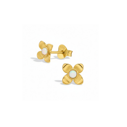 Gold Opal Flower Studs