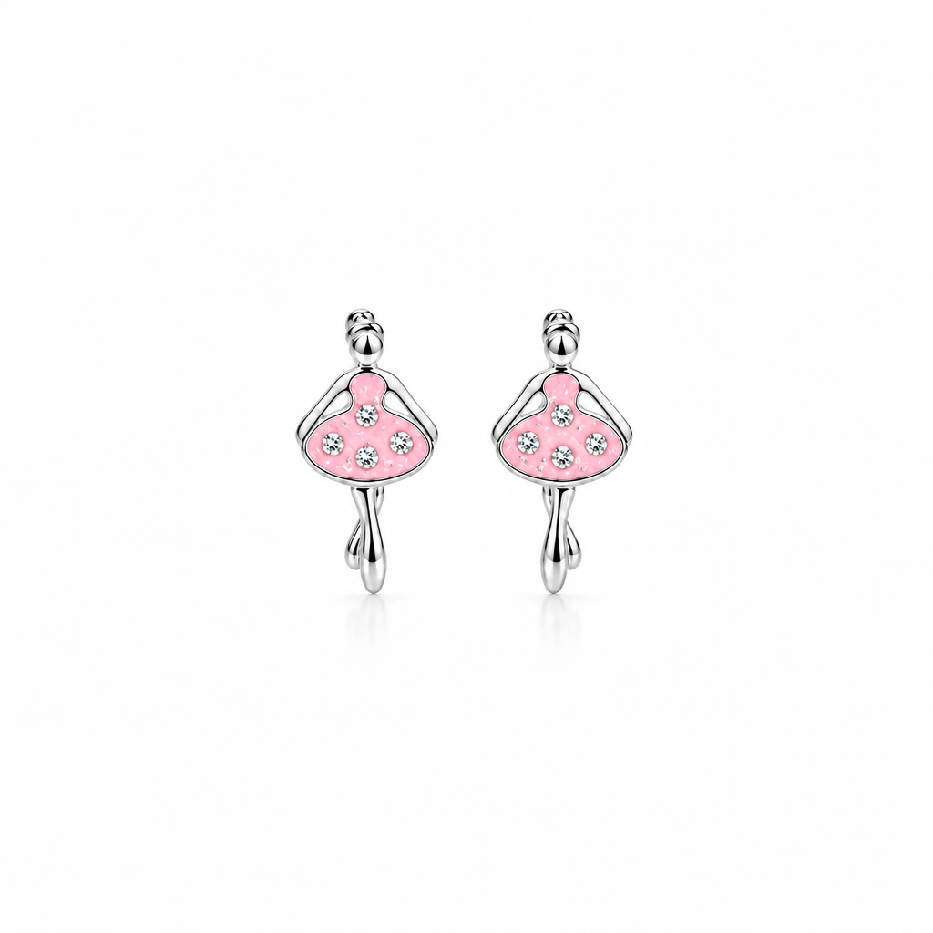 Children's Pink Ballerina Studs, Silver
