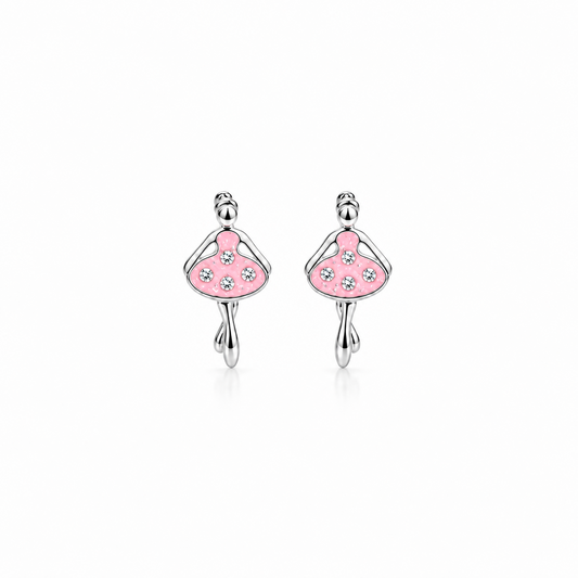 Children's Pink Ballerina Studs, Silver